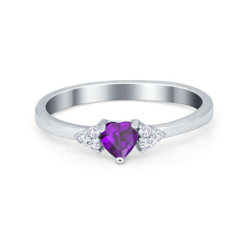 Engagement Heart Promise Ring Round Simulated Amethyst CZ 925 Sterling Silver